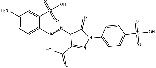 4-(4-アミノ-2-スルホフェニルアゾ)-4,5-ジヒドロ-5-オキソ-1-(4-スルホフェニル)-1H-ピラゾール-3-カルボン酸 化学構造式