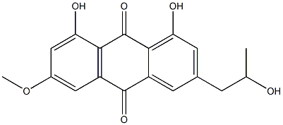 (+)-1,8-Dihydroxy-3-(2-hydroxypropyl)-6-methoxy-9,10-anthracenedione 结构式