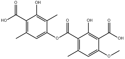 2-Hydroxy-4-methoxy-6-methyl-1,3-benzenedicarboxylic acid 1-(4-carboxy-3-hydroxy-2,5-dimethylphenyl) ester Structure
