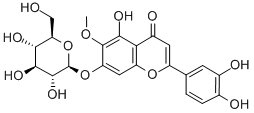 2-(3,4-ジヒドロキシフェニル)-7-(β-D-グルコピラノシルオキシ)-5-ヒドロキシ-6-メトキシ-4H-1-ベンゾピラン-4-オン 化学構造式