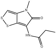 N-(4,5-ジヒドロ-4-メチル-5-オキソ-1,2-ジチオロ[4,3-b]ピロール-6-イル)プロピオンアミド 化学構造式