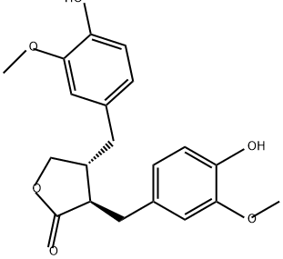 4,5-ジヒドロ-3α,4β-ビス(4-ヒドロキシ-3-メトキシベンジル)フラン-2(3H)-オン 化学構造式
