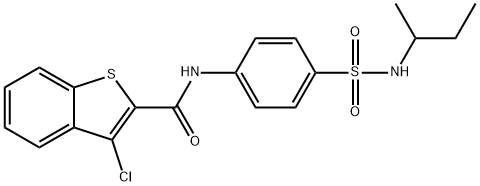 Benzo[b]thiophene-2-carboxamide, 3-chloro-N-[4-[[(1-methylpropyl)amino]sulfonyl]phenyl]- (9CI) 结构式