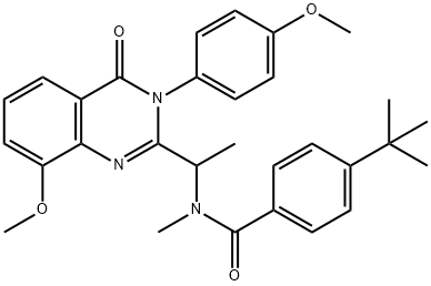 Benzamide,  N-[1-[3,4-dihydro-8-methoxy-3-(4-methoxyphenyl)-4-oxo-2-quinazolinyl]ethyl]-4-(1,1-dimethylethyl)-N-methyl- 结构式