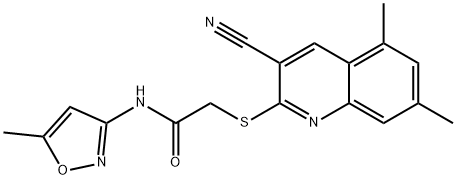 Acetamide, 2-[(3-cyano-5,7-dimethyl-2-quinolinyl)thio]-N-(5-methyl-3-isoxazolyl)- (9CI) 结构式