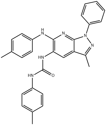 Urea, N-[3-methyl-6-[(4-methylphenyl)amino]-1-phenyl-1H-pyrazolo[3,4-b]pyridin-5-yl]-N-(4-methylphenyl)- (9CI) 结构式