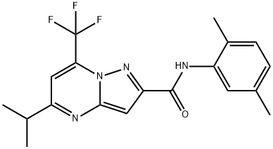 Pyrazolo[1,5-a]pyrimidine-2-carboxamide, N-(2,5-dimethylphenyl)-5-(1-methylethyl)-7-(trifluoromethyl)- (9CI) 结构式