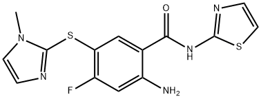 2-氨基-4-氟-5-[(1-甲基-1H-咪唑-2-基)硫基]-N-噻唑-2-基苯甲酰胺 结构式