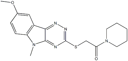 Piperidine, 1-[[(8-methoxy-5-methyl-5H-1,2,4-triazino[5,6-b]indol-3-yl)thio]acetyl]- (9CI) 结构式