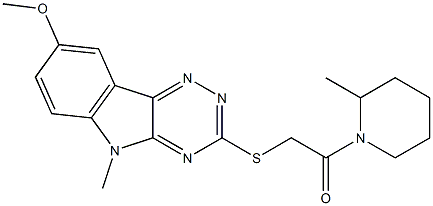Piperidine, 1-[[(8-methoxy-5-methyl-5H-1,2,4-triazino[5,6-b]indol-3-yl)thio]acetyl]-2-methyl- (9CI) 结构式