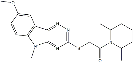 Piperidine, 1-[[(8-methoxy-5-methyl-5H-1,2,4-triazino[5,6-b]indol-3-yl)thio]acetyl]-2,6-dimethyl- (9CI) 结构式