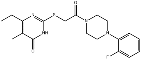 Piperazine, 1-[[(6-ethyl-1,4-dihydro-5-methyl-4-oxo-2-pyrimidinyl)thio]acetyl]-4-(2-fluorophenyl)- (9CI) 结构式