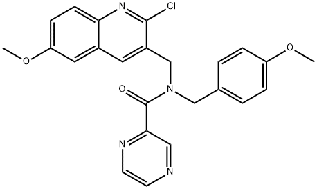 Pyrazinecarboxamide, N-[(2-chloro-6-methoxy-3-quinolinyl)methyl]-N-[(4-methoxyphenyl)methyl]- (9CI) 结构式