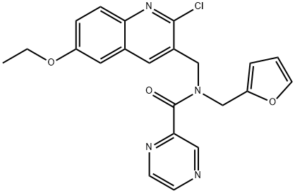 Pyrazinecarboxamide, N-[(2-chloro-6-ethoxy-3-quinolinyl)methyl]-N-(2-furanylmethyl)- (9CI) 结构式