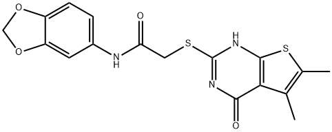 Acetamide, N-1,3-benzodioxol-5-yl-2-[(1,4-dihydro-5,6-dimethyl-4-oxothieno[2,3-d]pyrimidin-2-yl)thio]- (9CI) 结构式