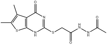 Acetic acid, [(1,4-dihydro-5,6-dimethyl-4-oxothieno[2,3-d]pyrimidin-2-yl)thio]-, 2-acetylhydrazide (9CI) 结构式