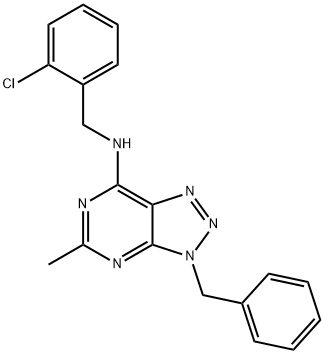 3H-1,2,3-Triazolo[4,5-d]pyrimidin-7-amine, N-[(2-chlorophenyl)methyl]-5-methyl-3-(phenylmethyl)- (9CI) 结构式
