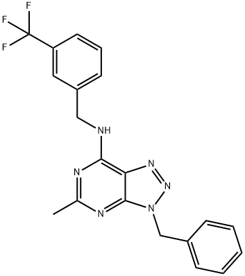 3H-1,2,3-Triazolo[4,5-d]pyrimidin-7-amine, 5-methyl-3-(phenylmethyl)-N-[[3-(trifluoromethyl)phenyl]methyl]- (9CI) 结构式