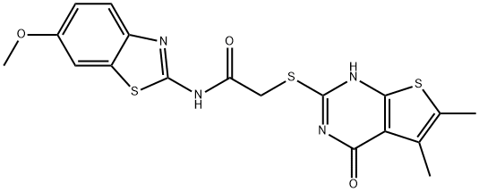 Acetamide, 2-[(1,4-dihydro-5,6-dimethyl-4-oxothieno[2,3-d]pyrimidin-2-yl)thio]-N-(6-methoxy-2-benzothiazolyl)- (9CI) 结构式
