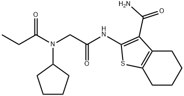 Benzo[b]thiophene-3-carboxamide, 2-[[[cyclopentyl(1-oxopropyl)amino]acetyl]amino]-4,5,6,7-tetrahydro- (9CI) 结构式