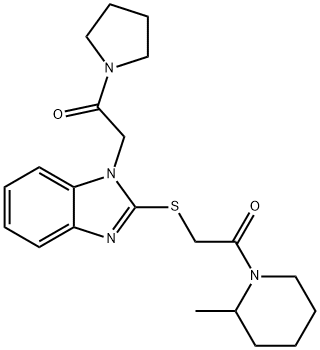 Piperidine, 2-methyl-1-[[[1-[2-oxo-2-(1-pyrrolidinyl)ethyl]-1H-benzimidazol-2-yl]thio]acetyl]- (9CI) 结构式