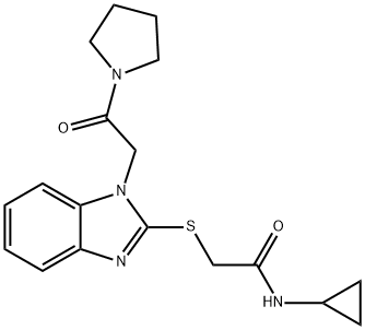 Acetamide, N-cyclopropyl-2-[[1-[2-oxo-2-(1-pyrrolidinyl)ethyl]-1H-benzimidazol-2-yl]thio]- (9CI) 结构式