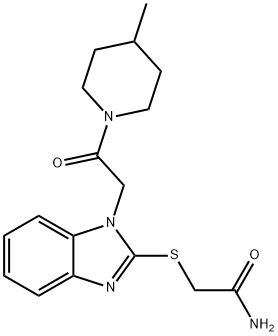 Acetamide, 2-[[1-[2-(4-methyl-1-piperidinyl)-2-oxoethyl]-1H-benzimidazol-2-yl]thio]- (9CI) 结构式