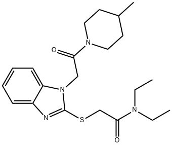 Acetamide, N,N-diethyl-2-[[1-[2-(4-methyl-1-piperidinyl)-2-oxoethyl]-1H-benzimidazol-2-yl]thio]- (9CI) 结构式