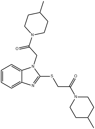 Piperidine, 4-methyl-1-[[[1-[2-(4-methyl-1-piperidinyl)-2-oxoethyl]-1H-benzimidazol-2-yl]thio]acetyl]- (9CI) 结构式
