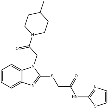 Acetamide, 2-[[1-[2-(4-methyl-1-piperidinyl)-2-oxoethyl]-1H-benzimidazol-2-yl]thio]-N-2-thiazolyl- (9CI) 结构式