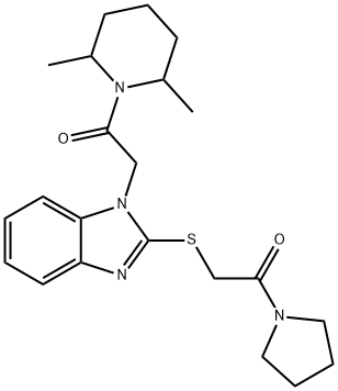 Piperidine, 2,6-dimethyl-1-[[2-[[2-oxo-2-(1-pyrrolidinyl)ethyl]thio]-1H-benzimidazol-1-yl]acetyl]- (9CI) 结构式