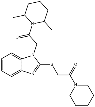 Piperidine, 2,6-dimethyl-1-[[2-[[2-oxo-2-(1-piperidinyl)ethyl]thio]-1H-benzimidazol-1-yl]acetyl]- (9CI) 结构式