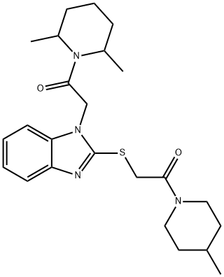 Piperidine, 2,6-dimethyl-1-[[2-[[2-(4-methyl-1-piperidinyl)-2-oxoethyl]thio]-1H-benzimidazol-1-yl]acetyl]- (9CI) 结构式