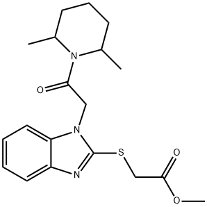 Acetic acid, [[1-[2-(2,6-dimethyl-1-piperidinyl)-2-oxoethyl]-1H-benzimidazol-2-yl]thio]-, methyl ester (9CI) 结构式