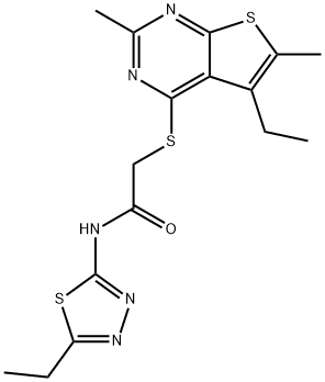Acetamide, 2-[(5-ethyl-2,6-dimethylthieno[2,3-d]pyrimidin-4-yl)thio]-N-(5-ethyl-1,3,4-thiadiazol-2-yl)- (9CI) 结构式