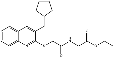 Glycine, N-[[[3-(cyclopentylmethyl)-2-quinolinyl]thio]acetyl]-, ethyl ester (9CI) 结构式