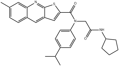 Thieno[2,3-b]quinoline-2-carboxamide, N-[2-(cyclopentylamino)-2-oxoethyl]-7-methyl-N-[4-(1-methylethyl)phenyl]- (9CI) 结构式
