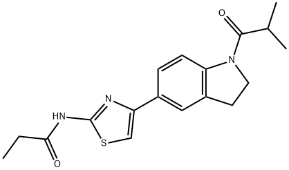 Propanamide, N-[4-[2,3-dihydro-1-(2-methyl-1-oxopropyl)-1H-indol-5-yl]-2-thiazolyl]- (9CI) 结构式
