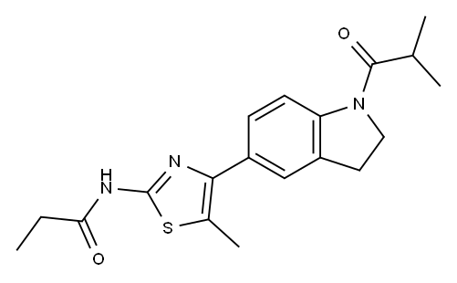 Propanamide, N-[4-[2,3-dihydro-1-(2-methyl-1-oxopropyl)-1H-indol-5-yl]-5-methyl-2-thiazolyl]- (9CI) 结构式