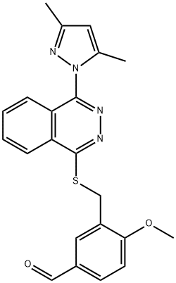 Benzaldehyde, 3-[[[4-(3,5-dimethyl-1H-pyrazol-1-yl)-1-phthalazinyl]thio]methyl]-4-methoxy- (9CI) 结构式