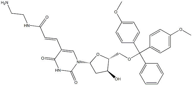 5-[(1E)-3-[(2-氨基乙基)氨基]-3-氧代-1-丙烯-1-基]-5'-O-[二(4-甲氧基苯基)苯基甲基]-2'-脱氧尿苷 结构式