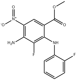 4-氨基-3-氟-2 - ((2-氟苯基)氨基)-5-硝基苯甲酸甲酯 结构式