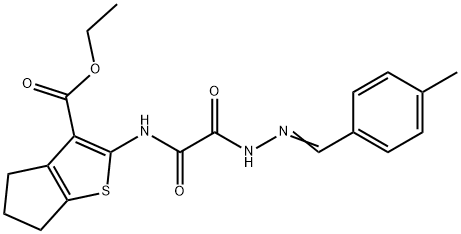 4H-Cyclopenta[b]thiophene-3-carboxylicacid,5,6-dihydro-2-[[[[(4-methylphenyl)methylene]hydrazino]oxoacetyl]amino]-,ethylester(9CI) 结构式