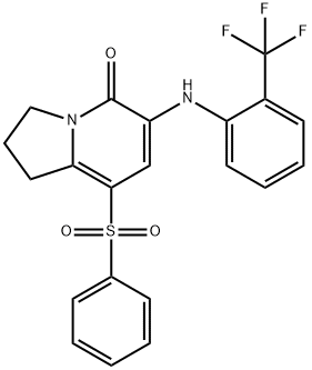 8-BENZENESULFONYL-6-(2-TRIFLUOROMETHYLPHENYLAMINO)-2,3-DIHYDRO-1H-INDOLIZIN-5-ONE 结构式