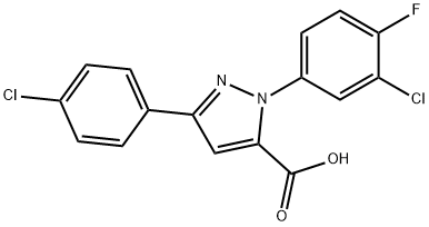 1-(3-CHLORO-4-FLUOROPHENYL)-3-(4-CHLOROPHENYL)-1H-PYRAZOLE-5-CARBOXYLIC ACID 结构式