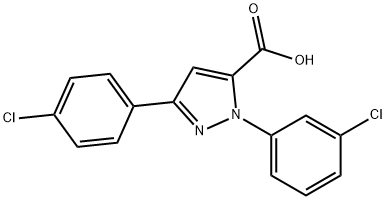 1-(3-CHLOROPHENYL)-3-(4-CHLOROPHENYL)-1H-PYRAZOLE-5-CARBOXYLIC ACID 结构式