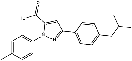 3-(4-ISOBUTYLPHENYL)-1-P-TOLYL-1H-PYRAZOLE-5-CARBOXYLIC ACID 结构式