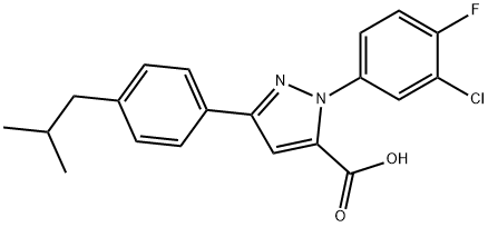 1-(3-CHLORO-4-FLUOROPHENYL)-3-(4-ISOBUTYLPHENYL)-1H-PYRAZOLE-5-CARBOXYLIC ACID 结构式