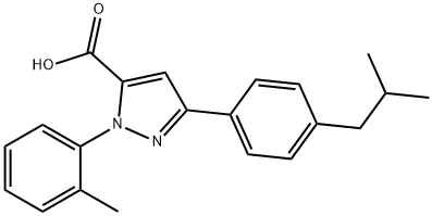 3-(4-ISOBUTYLPHENYL)-1-O-TOLYL-1H-PYRAZOLE-5-CARBOXYLIC ACID 结构式
