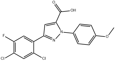 3-(2,4-DICHLORO-5-FLUOROPHENYL)-1-(4-METHOXYPHENYL)-1H-PYRAZOLE-5-CARBOXYLIC ACID 结构式